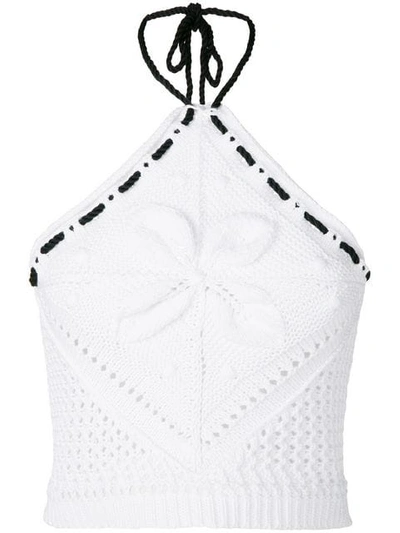 Red Valentino Halterneck Crochet-knit Cotton Cropped Top In White