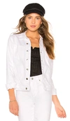 L Agence Janelle Slim Cropped Jean Jacket With Raw Hem In Blanc Distressed