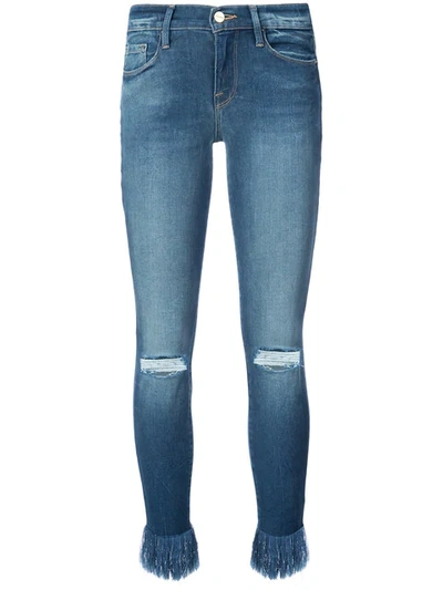 Frame Le Skinny De Jeanne Shredded Raw Hem Jeans In Blue