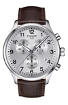 Tissot Chrono Xl Collection Chronograph Leather Strap Watch, 45mm In Brown/ Silver