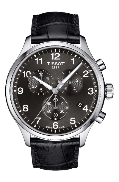 Tissot T1166171605700 Chrono Xl Classic Stainless Steel And Crocodile-embossed Leather Strap Watch In Black