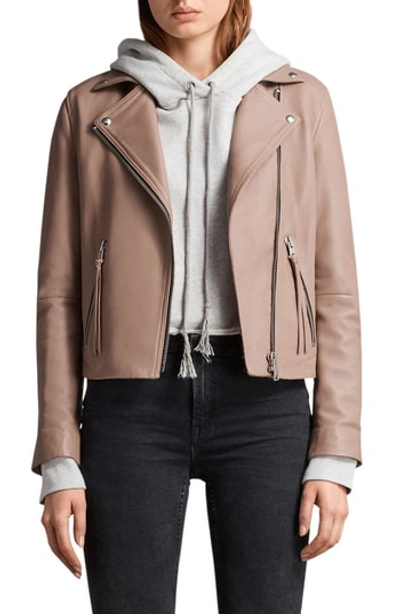 Allsaints Dalby Leather Biker Jacket In Blush Pink