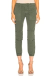 Nili Lotan East Hampton Frayed Stretch-cotton Twill Slim-leg Pants In Green