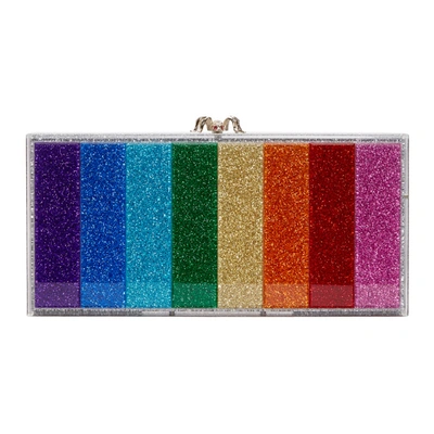 Charlotte Olympia Silver Rainbow Glitter Perspex Penelope Clutch