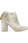 RACHEL ZOE RACHEL ZOE WOMAN LACE-UP LEATHER-TRIMMED VELVET ANKLE BOOTS BEIGE,3074457345618614210