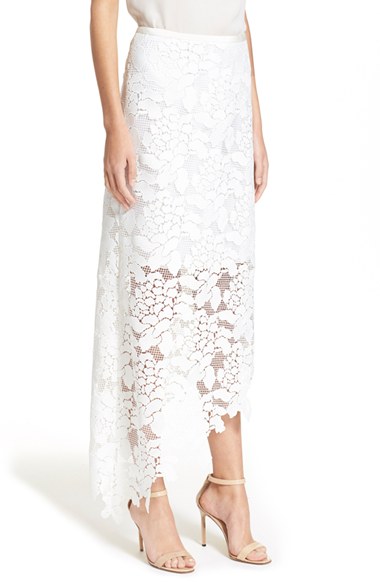 Tibi Floral Lace Asymmetrical Skirt In White | ModeSens