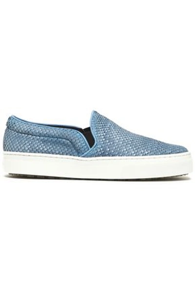 Schutz Woman Snake-effect Leather Slip-on Trainers Azure