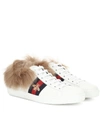 GUCCI ACE FUR-TRIMMED LEATHER SNEAKERS,P00294922-8