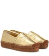 Dolce & Gabbana Logo-embossed Metallic Leather Espadrilles In Gold