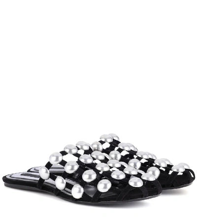 Alexander Wang Amelia Studded Suede Slippers In Black