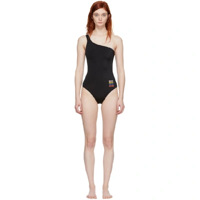 Msgm One Shoulder One Piece Swimsuit In Nero