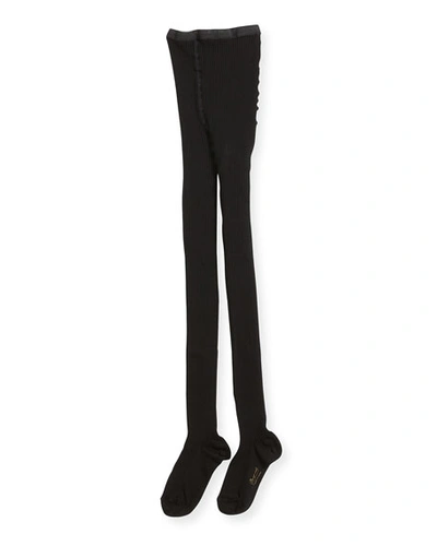 Bonpoint Girls' Ribbed Stretch Tights In Black