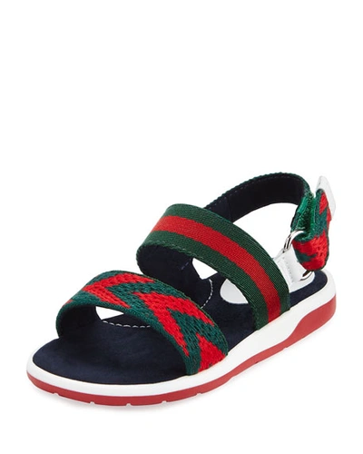 Gucci Kids' Chevron Leather Sandals, Green/red, Toddler