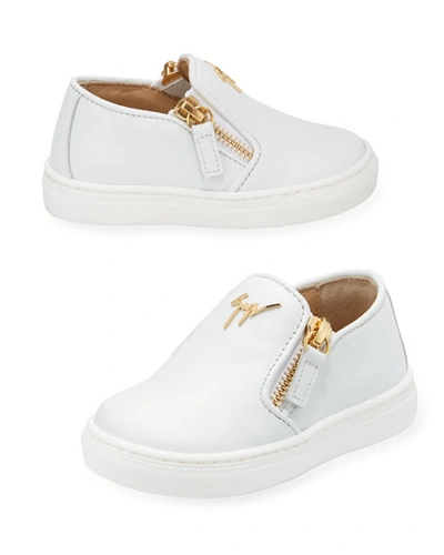 Giuseppe Zanotti Girls' London Laceless Leather Low-top Sneaker, Infant/toddler Sizes 6m-9t In White