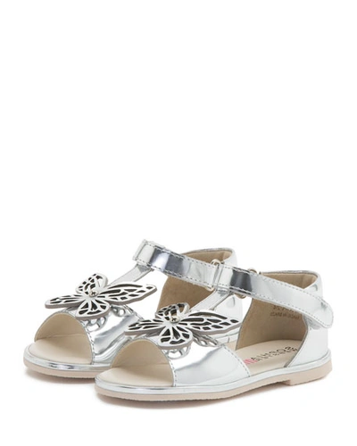 Sophia Webster Flutterby Metallic Leather T-strap Flat Sandals, Silver, Toddler/youth Sizes 5t-2y