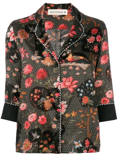 Shirtaporter Floral Fitted Blouse - Black