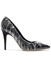 OFF-WHITE C/O JIMMY CHOO BLACK ANNE 100 PVC WRAPPED SATIN PUMPS,OWIA102S18995016100012575558