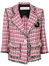 SHIRTAPORTER SHIRTAPORTER PLAID FRINGED BLAZER - PINK & PURPLE,JA145712727778