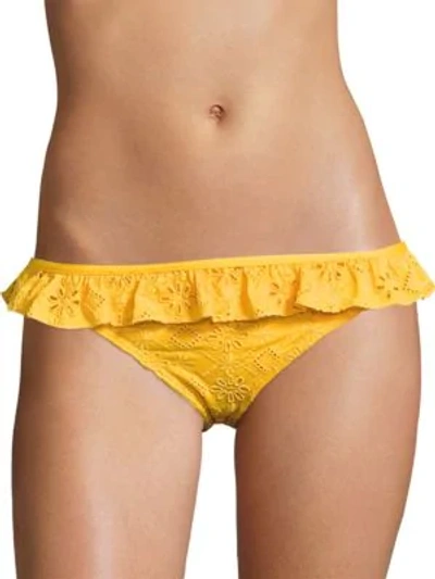 Kate Spade Eyelet Lace Ruffle Classic Bikini Bottom, Yellow In Saffron