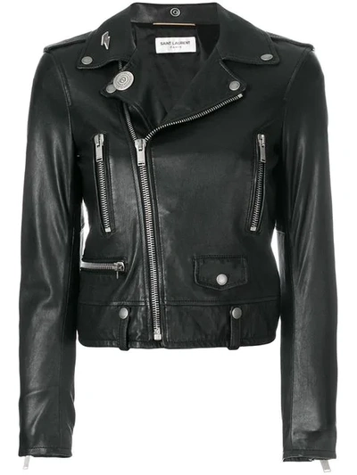 Saint Laurent Zipped Fitted Biker Jacket In Black
