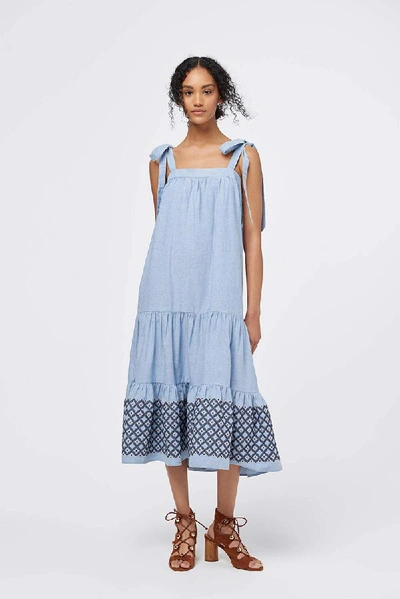 Rebecca Minkoff Lucy Embroidered-hem Midi Dress In Blue