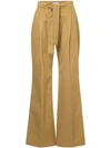 LIYA LIYA HIGH WAIST FLARED CUFF TROUSERS - BROWN,20006112686315