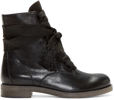 Chloé Black Leather Lace-up Ankle Boots