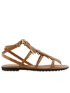 Tod's Embellished Fringed Leather Sandals In Leather