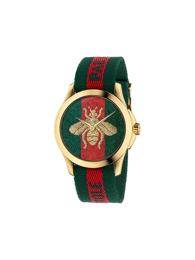 Gucci Gold And Green Laveugle Par Amour Bee Watch In Undefined