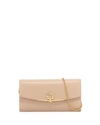 Ferragamo Envelope Flap Logo Detail Clutch In Beige