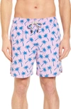 Tom & Teddy Palm Print Swim Trunks In Lavender / Blue