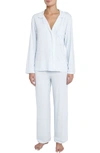 Eberjey Charcoal Heather Gisele Long Pajama Set In Water Blue/ Ivory