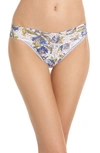 Hanky Panky Original-rise Printed Lace Thong In White Blue