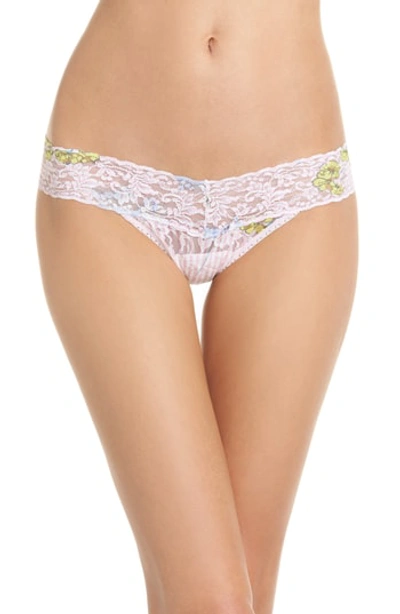 Hanky Panky Low-rise Printed Lace Thong In Garden Stripe Pink