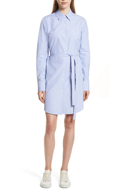 Theory Woman Crowley Belted Cotton-poplin Shirt Dress Lavender In Navy Multi