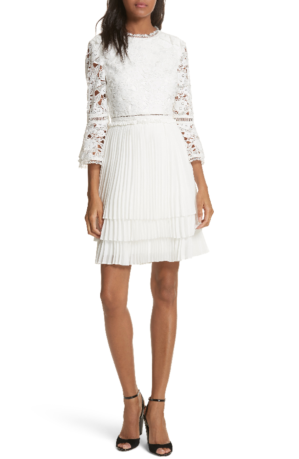 Ted Baker Tie The Knot Pleated Skirt Lace Bridesmaid Dress - Cream |  ModeSens
