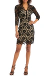 Karen Kane Scalloped Lace Cocktail Dress In Black/ Nude