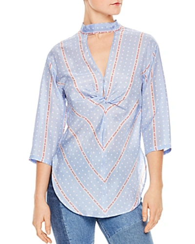 Sandro Chayma Printed Silk Top In Blue