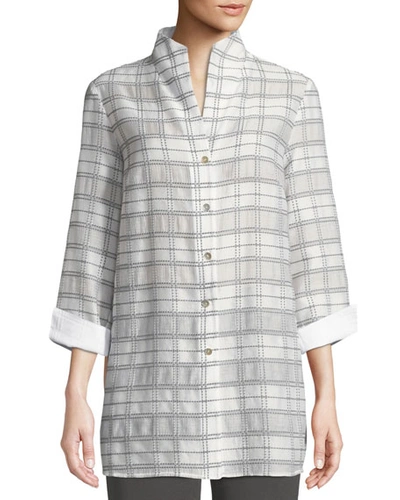 Misook Collection Plus Size 3/4-sleeve Soft Plaid Shirt Jacket In White/mist