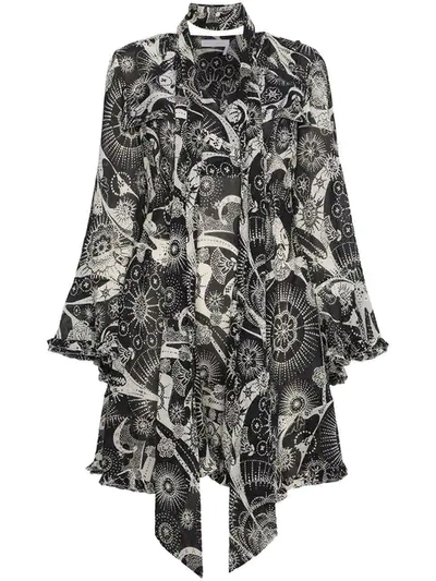 Chloé Kaleidoscope-print Bell-sleeve Dress In Black