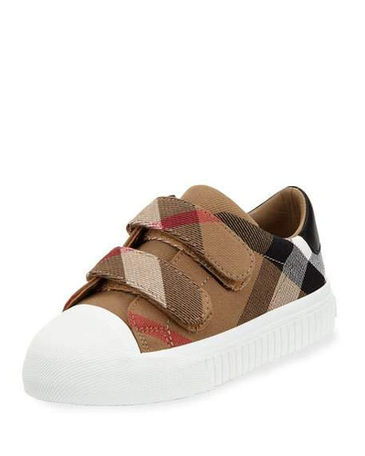 Burberry Belside Check Grip-strap Sneaker, Toddler/youth Sizes 10t-4y In Beige