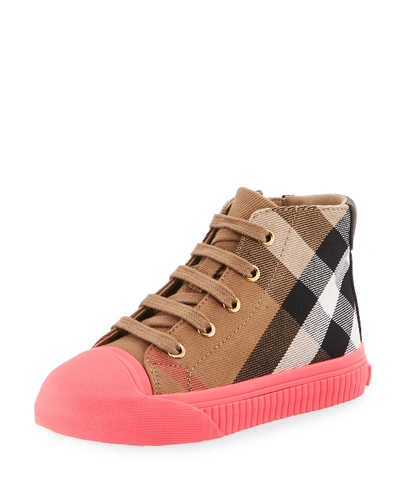 Burberry Belford Check High-top Sneaker, Beige/pink, Toddler/youth Sizes 10t-3y