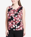 CALVIN KLEIN PLUS SIZE PRINTED PLEATED-NECK SHELL