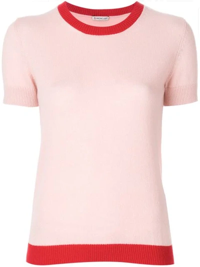 Moncler Cashmere Contrast Trim Knitted Top In Pink