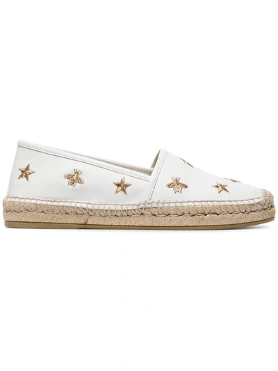 Gucci White Embroidered Leather Espadrilles