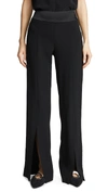 Jonathan Simkhai Crepe Back Satin Front Slit Pant In Black