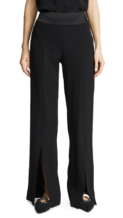 Jonathan Simkhai Crepe Back Satin Front Slit Trouser In Black