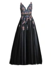 BASIX BLACK LABEL Embroidered V-Neck Sleeveless Ball Gown