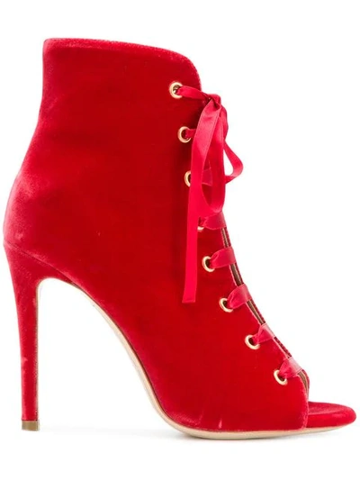 Dei Mille Lace Up Stiletto Boots In Red