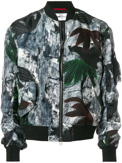 Oamc Painterly Floral Bomber Jacket In Grey
